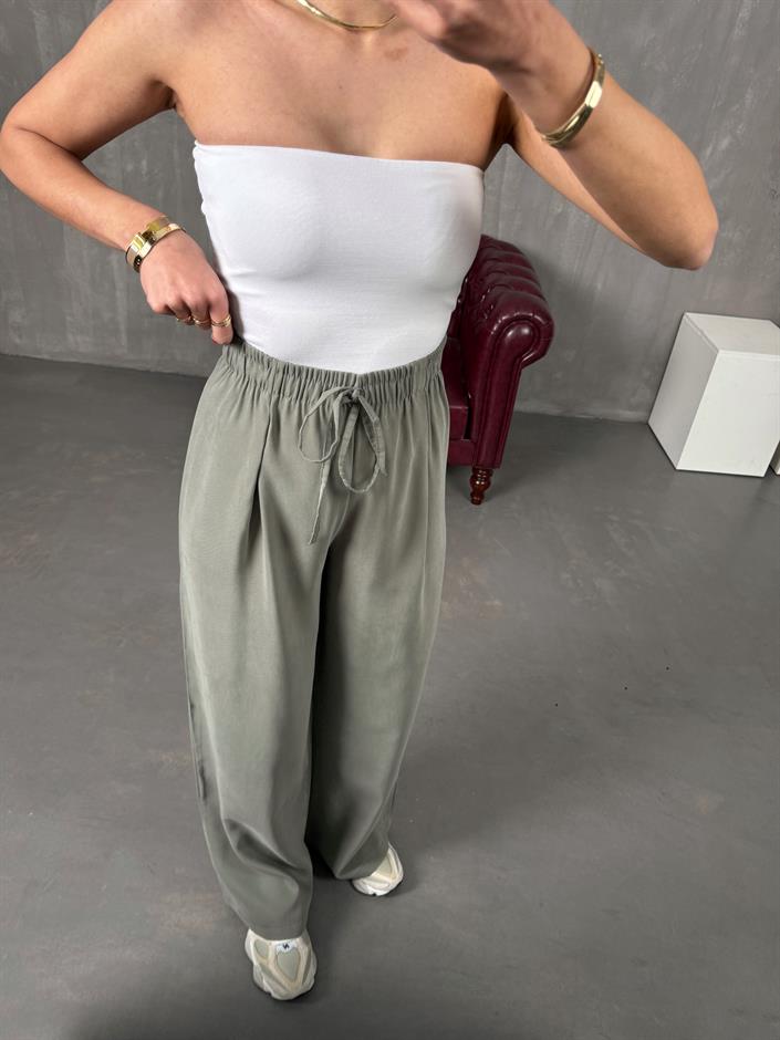 Setra Haki Beli Lastikli Tensel Kumaş Pantolon