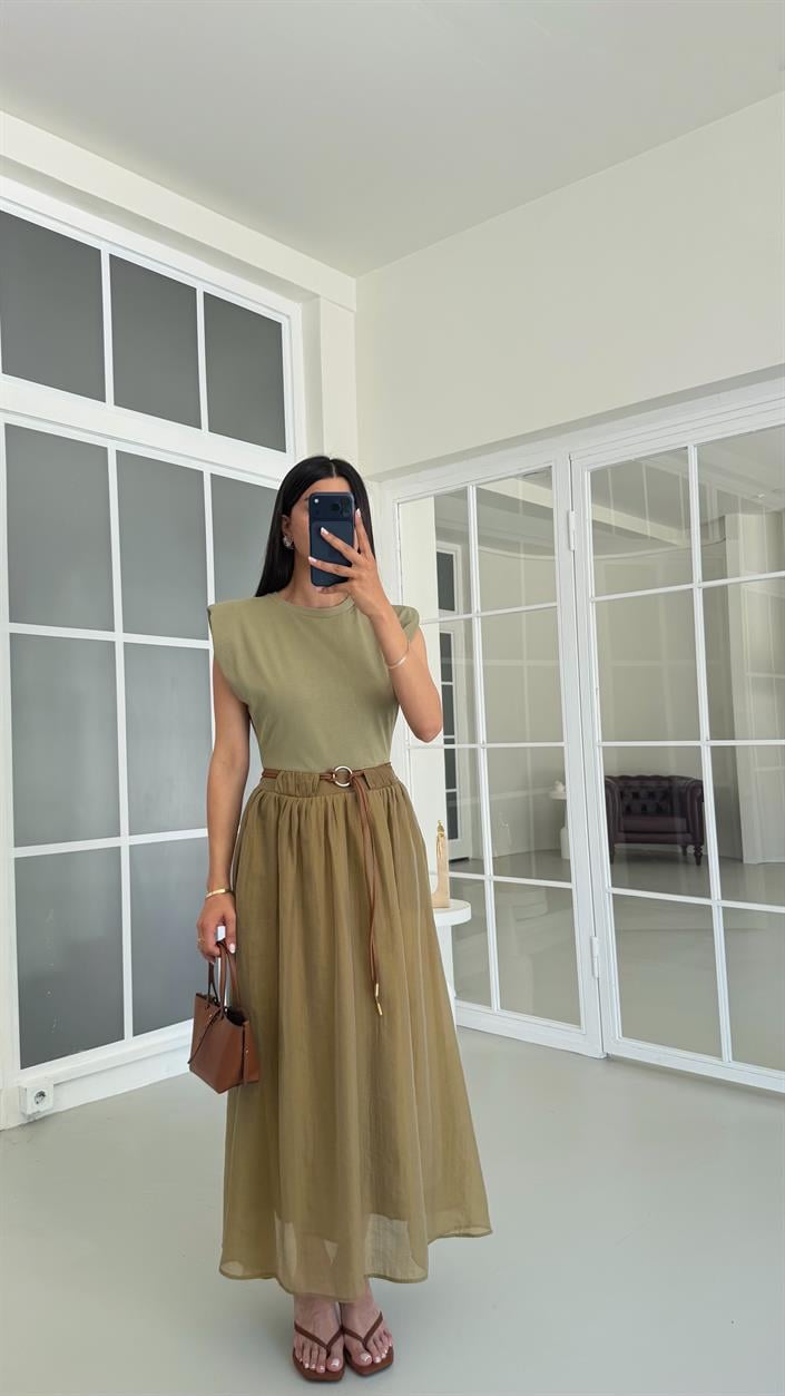 Yeşil TWST Model Kemerli Elbise GAUS-01697