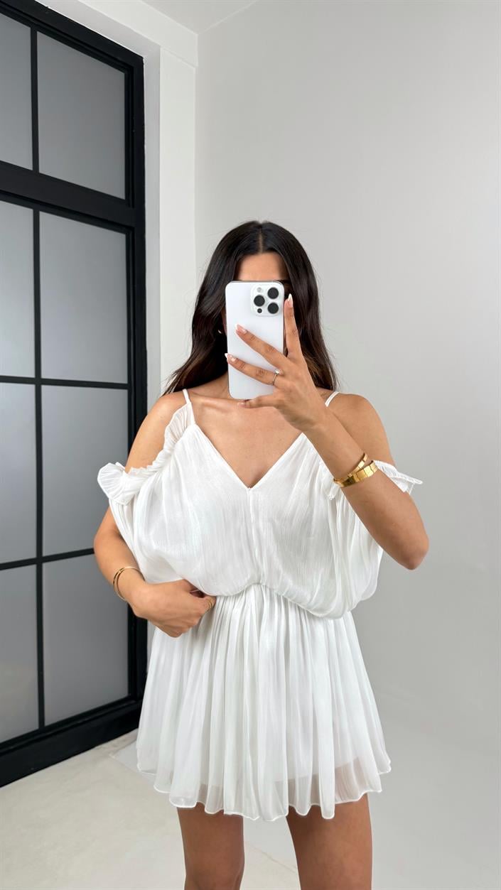 Beyaz Ayarlanabilir Askılı Parlak Şifon Tasarım Tulum Gaus00620