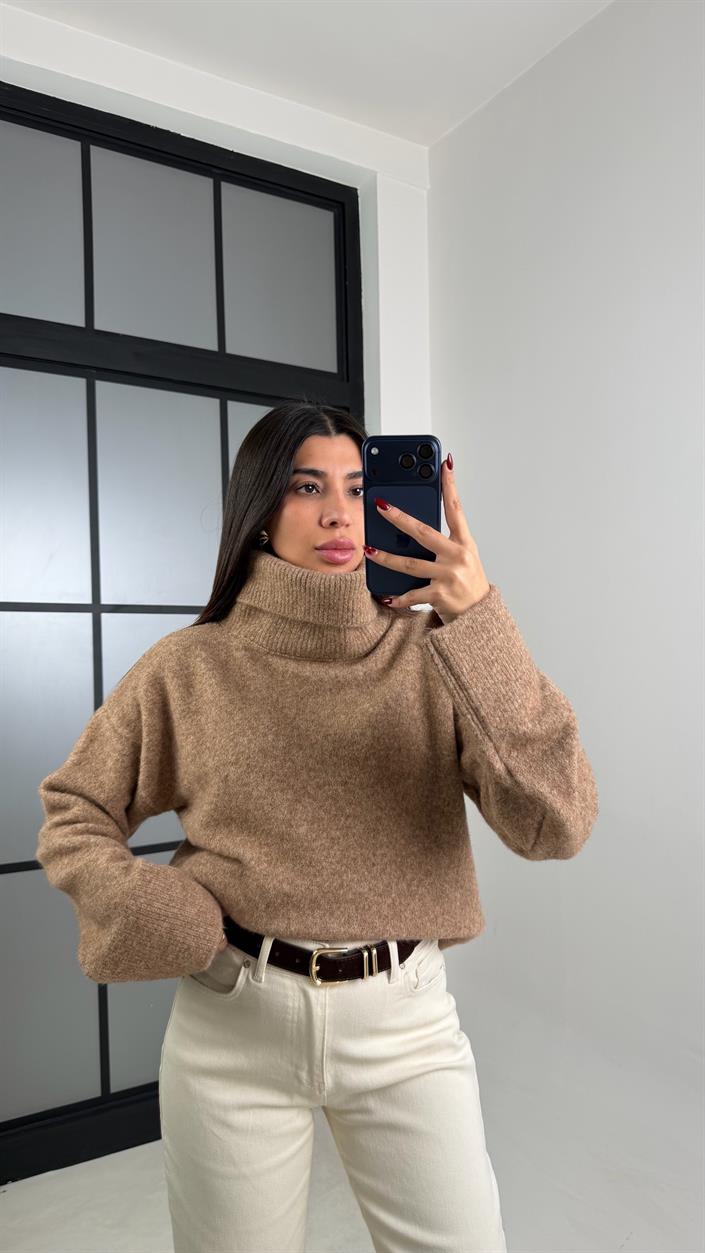 Camel MD Muadil Balıkçı Yaka Triko Kazak GAUS-00740