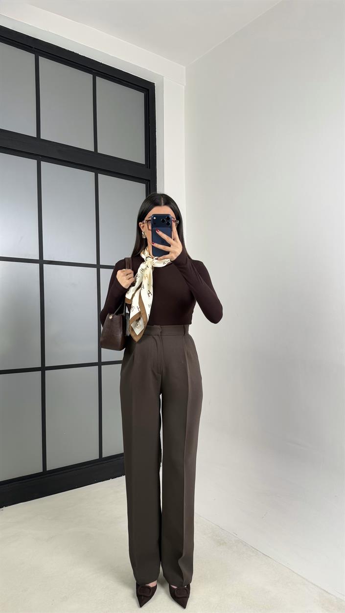 Acı Kahve Cep Detaylı Palazzo Pantolon GAUS-00803