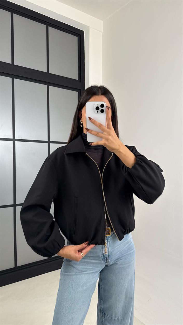 Siyah Astarlı Cepli Duble Kumaş Bomber Ceket GAUS-00155