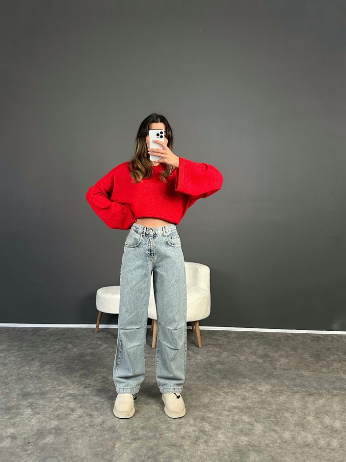  Kar Yıkamalı Paça Lastikli High Waist Jean