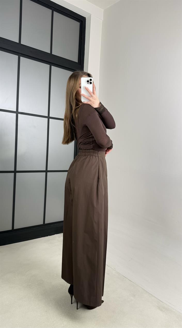 Kahve Beli Lastikli Tasarım Pantolon GAUS-00994