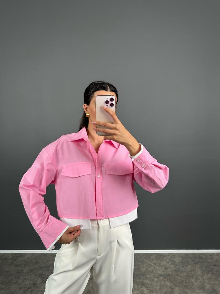 Ojit Pembe Çift Cepli Kısa Gömlek