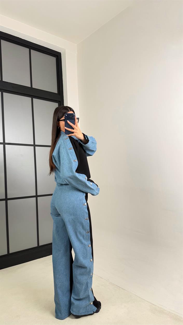 Siyah Denim Detaylı Şardonlu Sweatshirt Eşofman Takım GAUS-00839