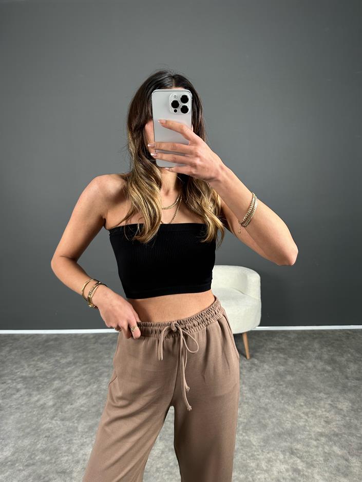 Siyah Straplez Crop