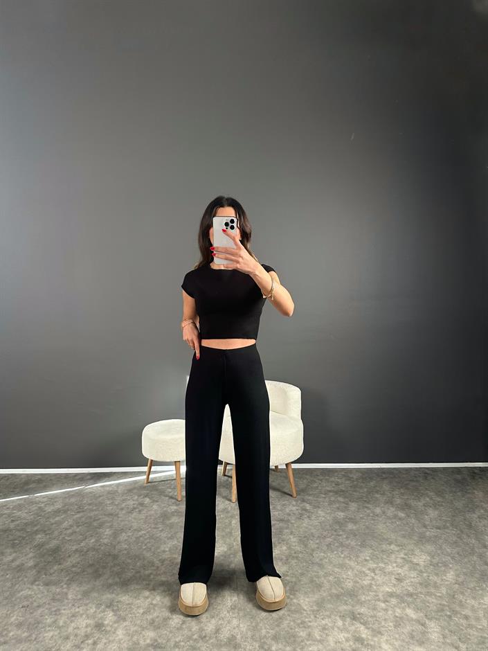 Siyah Fitilli Triko Pantolon 