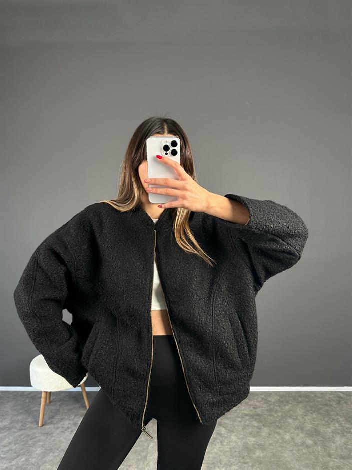 Moe Siyah Buklet Teddy Bomber Ceket 