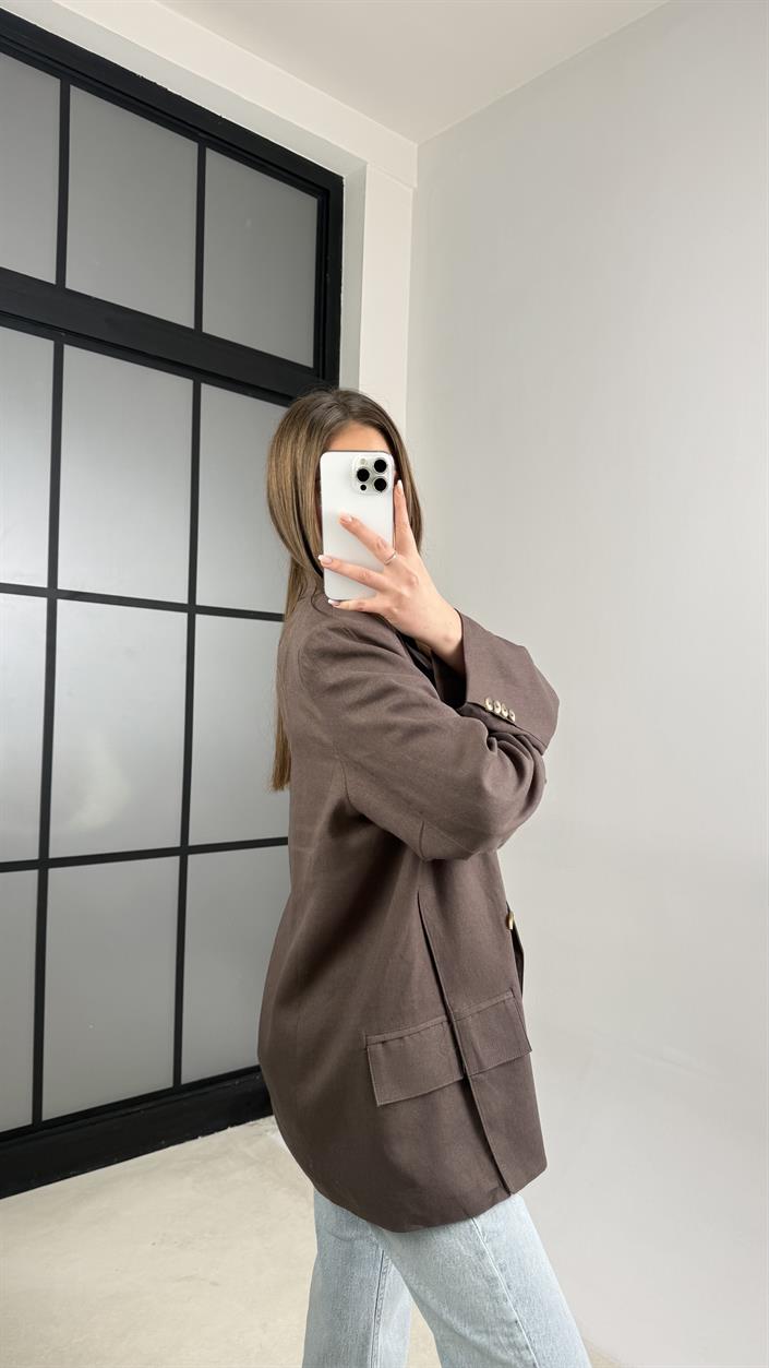 Kahve Keten Blazer Premium Ceket GAUS-01115