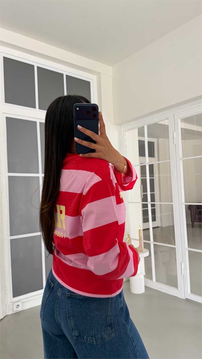 Kırmızı Çizgili Vintage Sweatshirt GAUS-02121