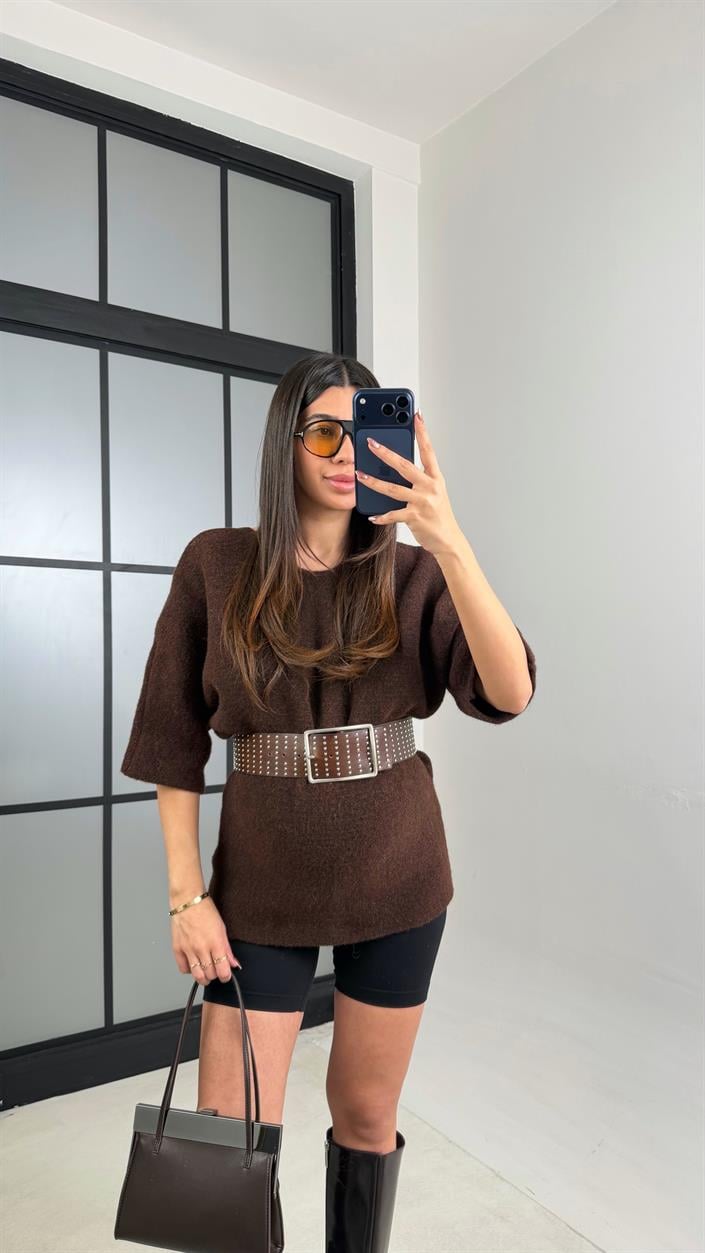 Kahve Arkası Dantel Detaylı Kazak GAUS-01091