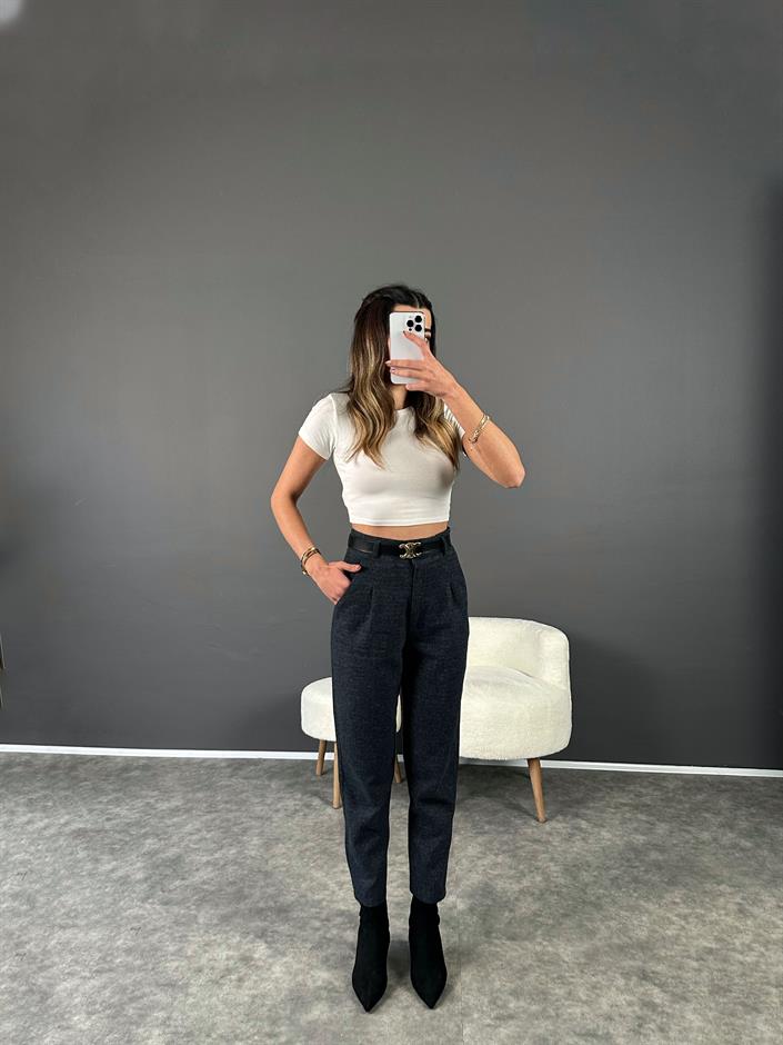 Gece Mavisi Yünefek Havuç Kesim Pantolon 