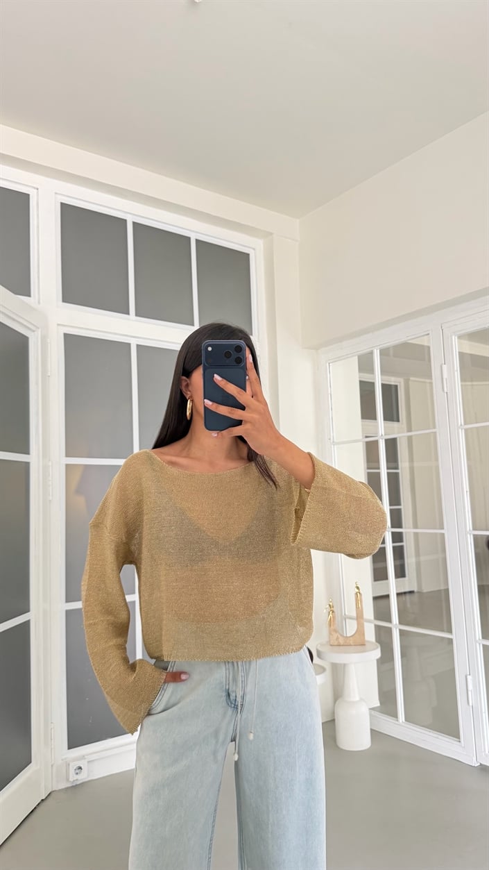 Altın Simli Parlak Crop Bluz GAUS-01764 GAUS-01744