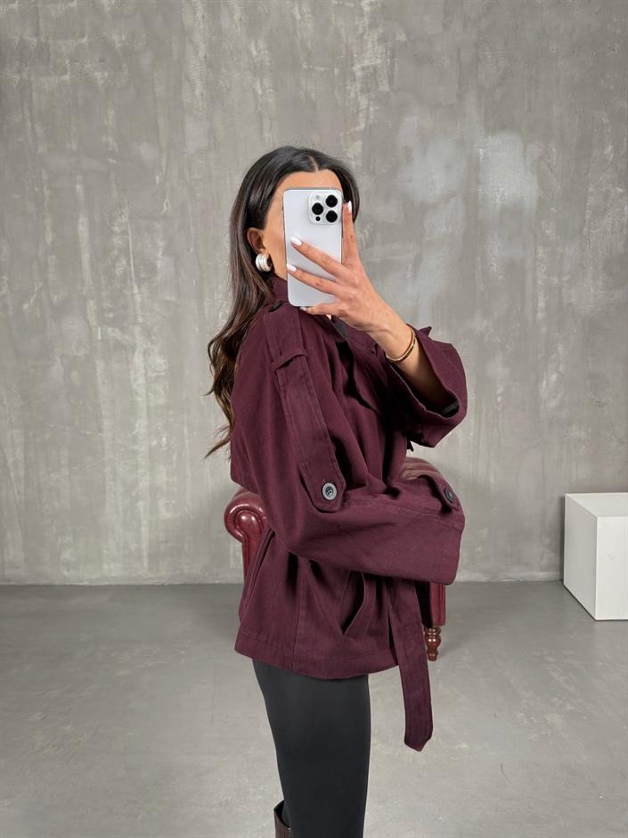 Vegas Mürdüm Kuşaklı Kısa Gabardin Trençkot