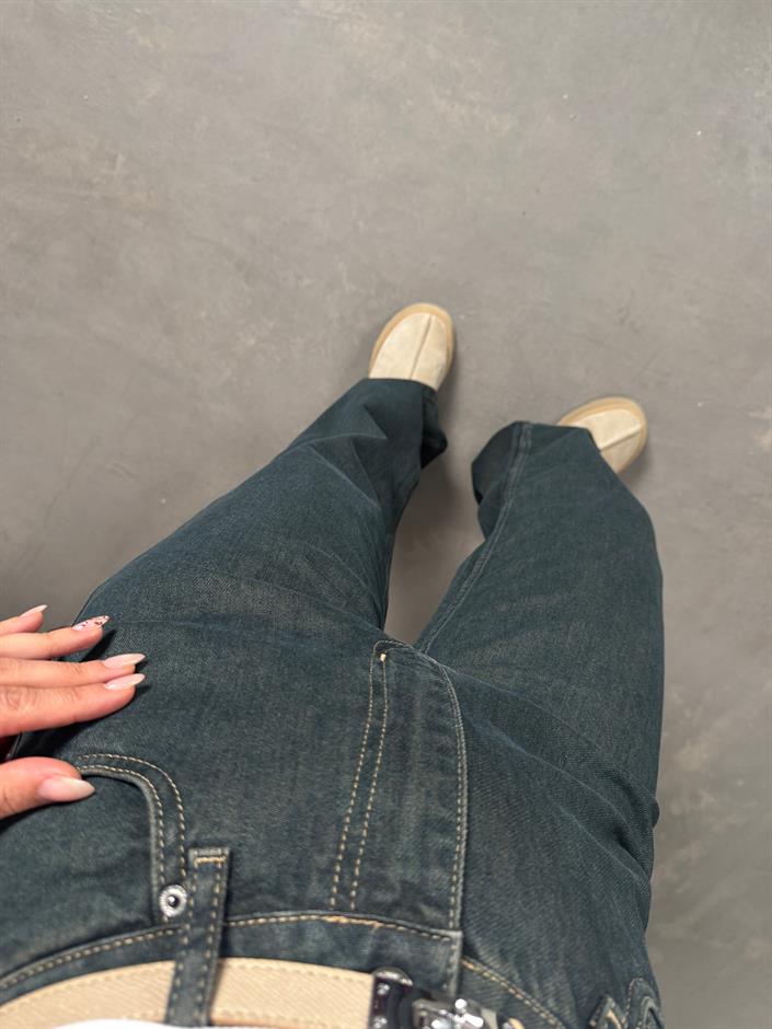 Chos Koyu Mavi Eskitme Wide Leg Jean