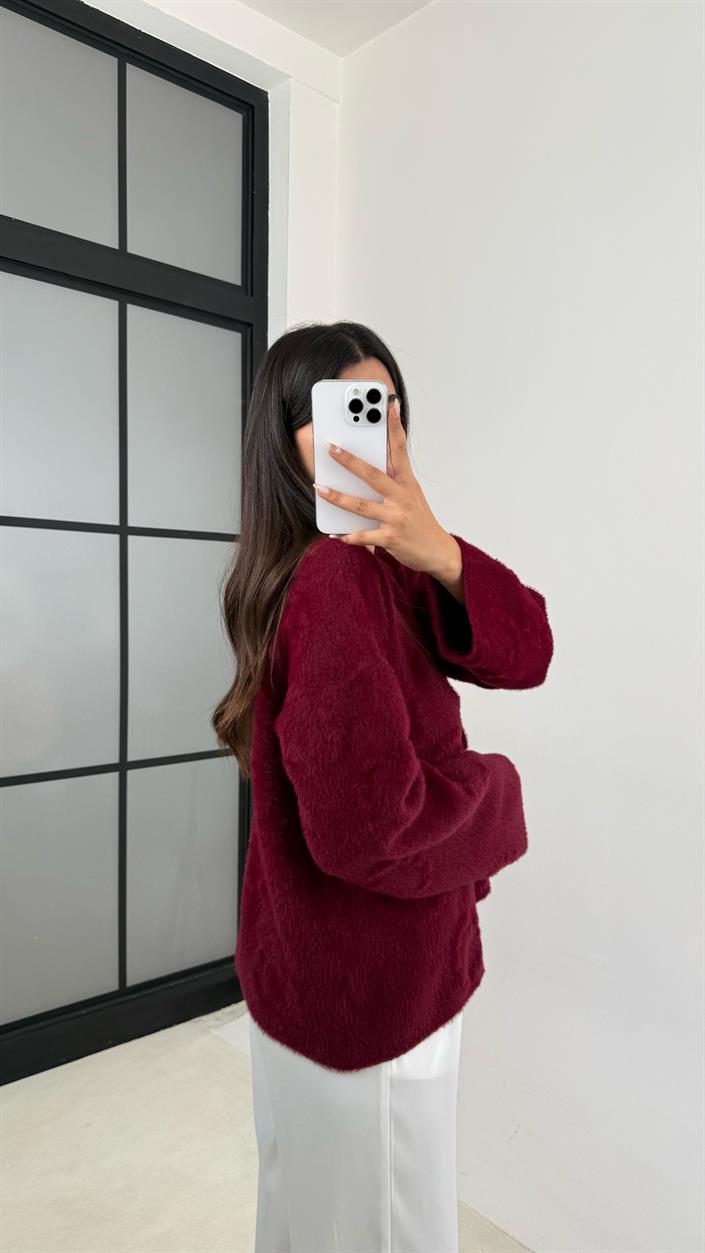 Bordo Önü Bağlamalı Premium Sakallı Hırka GAUS-0092