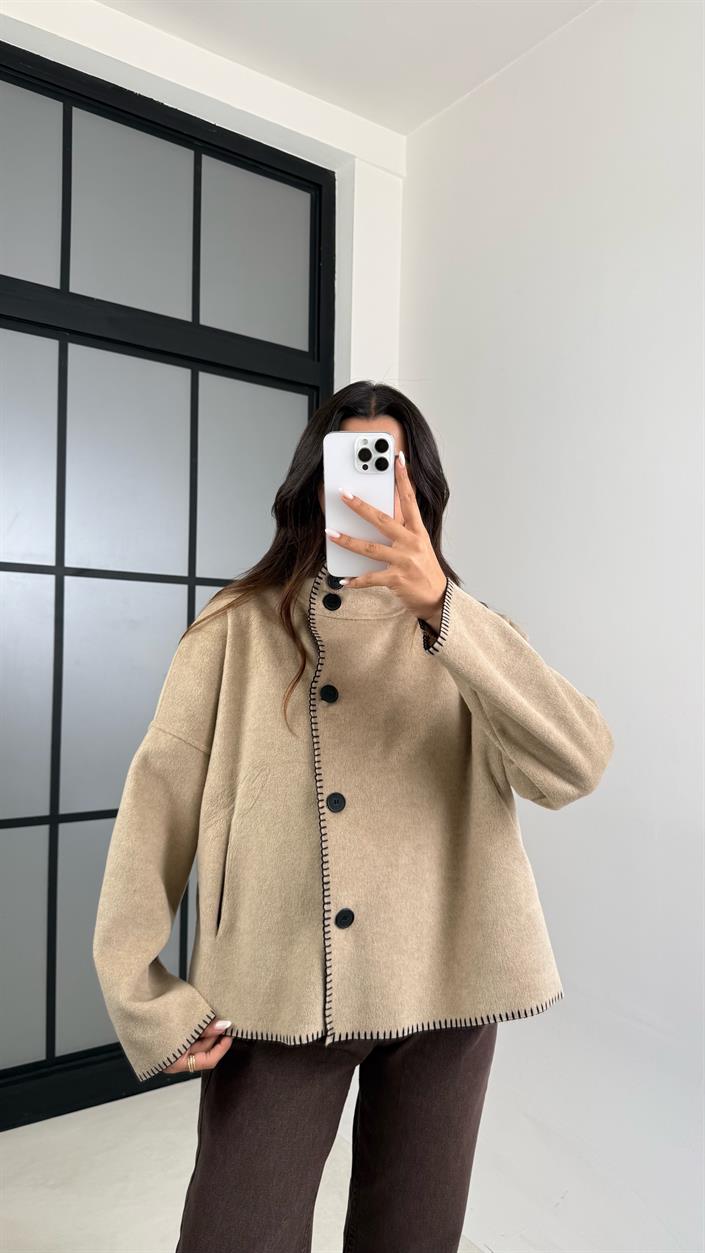 Camel Dikiş Detaylı Kaşe Ceket GAUS-00555