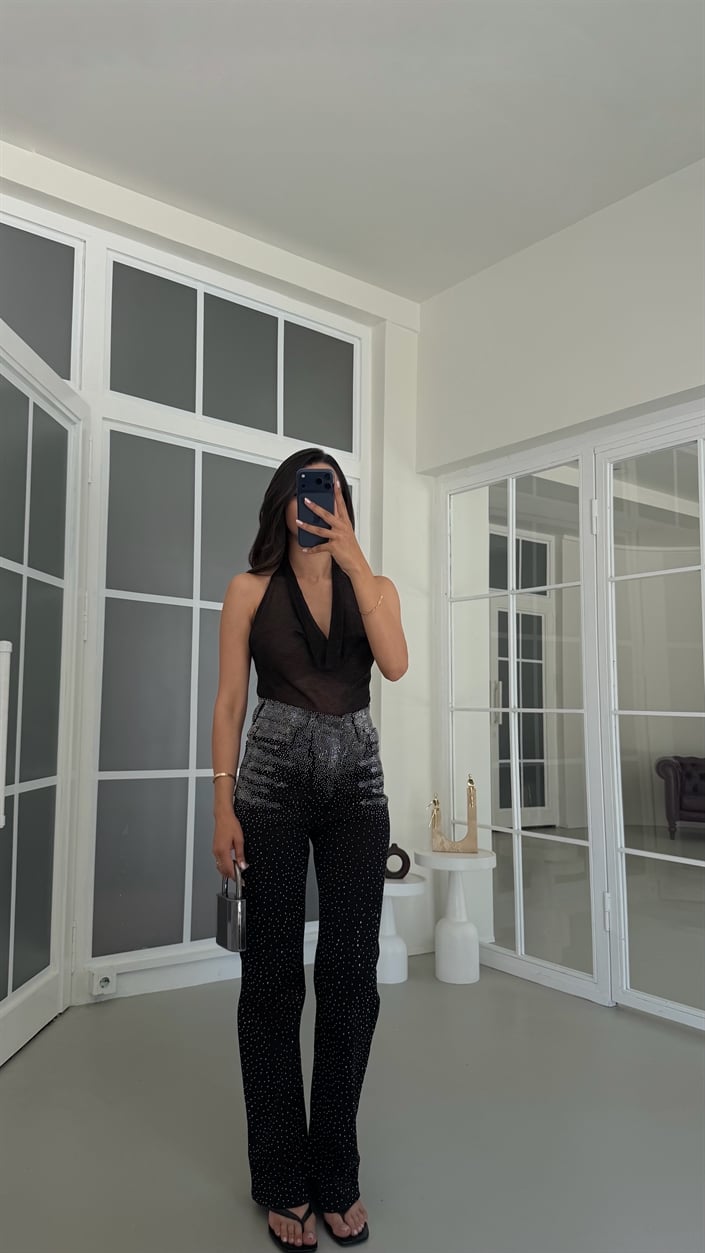 Siyah Taş Detaylı Premium Denim Pantolon GAUS-01794