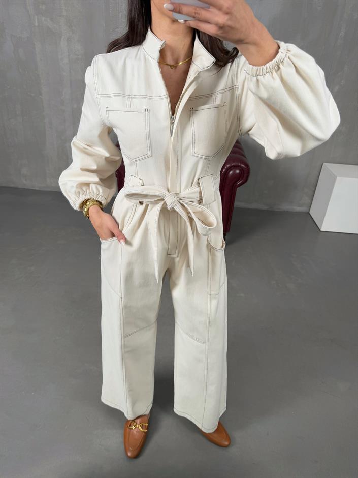 Belami Ekru Kuşaklı Gabardin Tulum