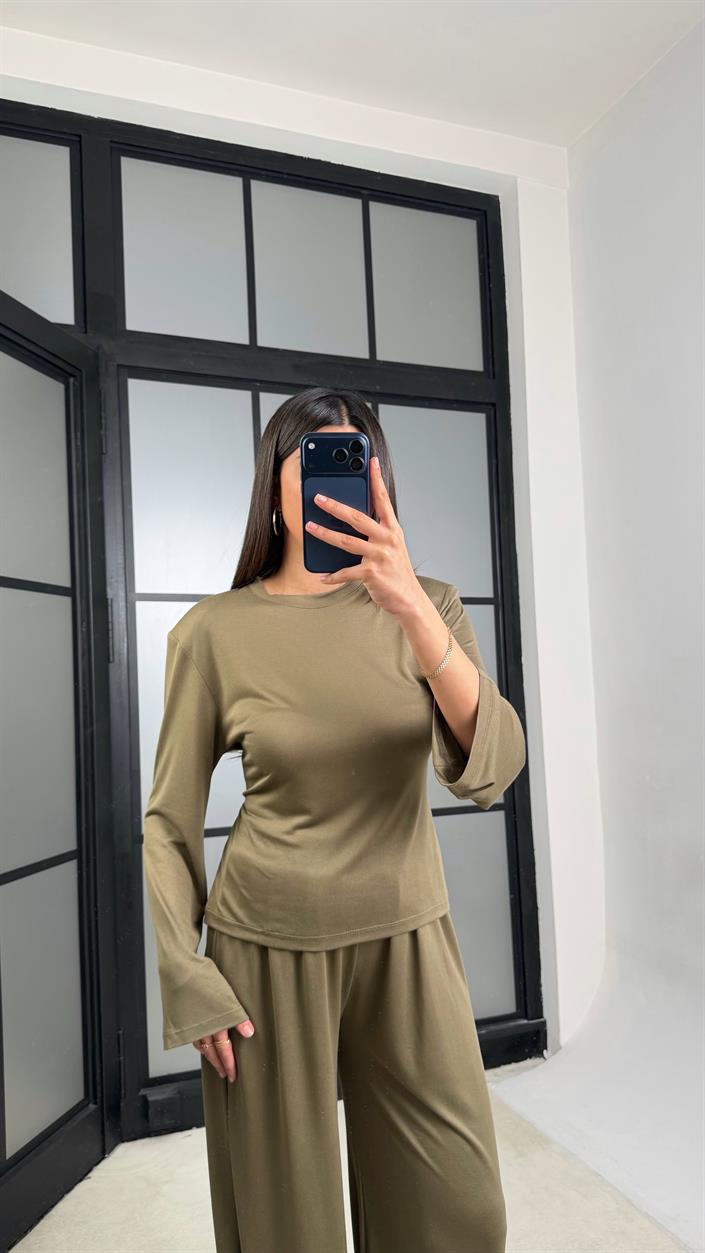 Haki Beli Ayarlanabilir Vatkalı Bluz Eşofman Takım GAUS-01307