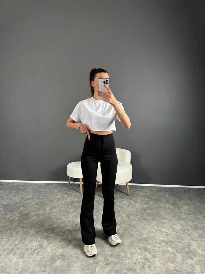 Penny Siyah Yüksek Bel Kanca Düğmeli İspanyol Pantolon 