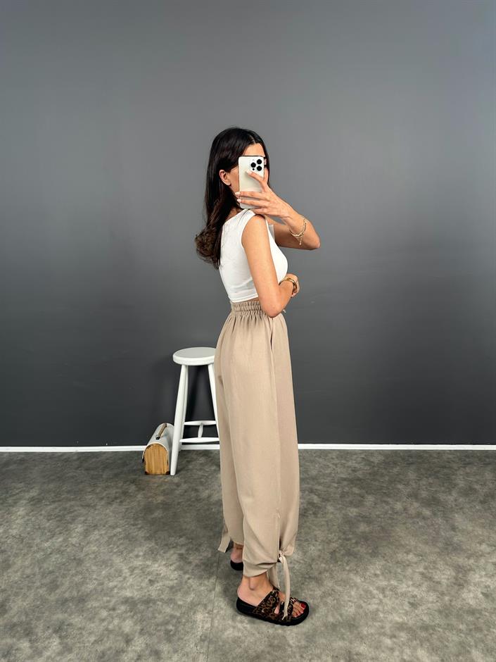 Vizon Paçası Bağlamalı Rahat Dokuma Pantolon