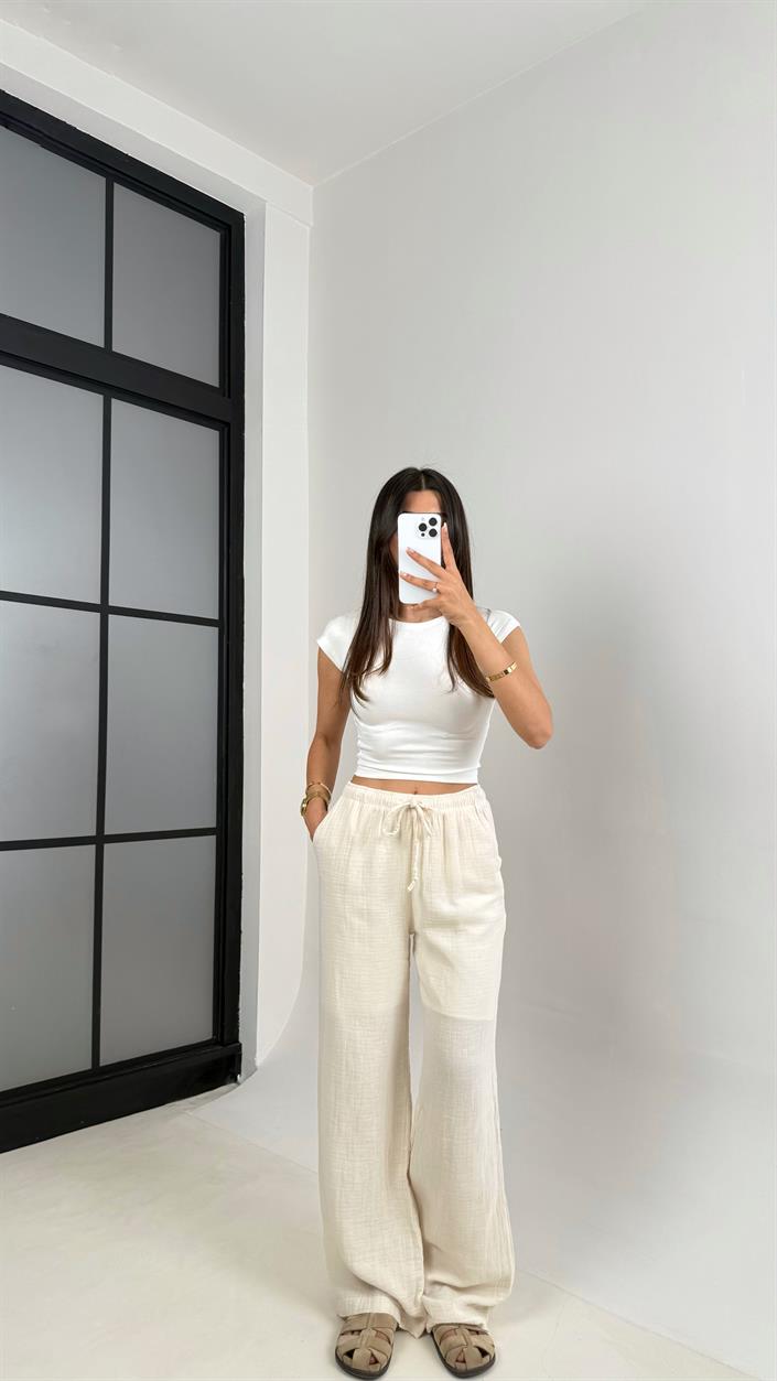 Taş Beli Lastikli Müslin Pantolon Gaus00586