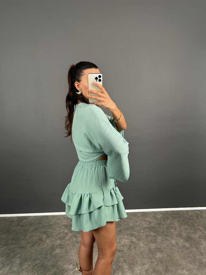 Tini Su Yeşili Şort Etek Bluz İkili Takım