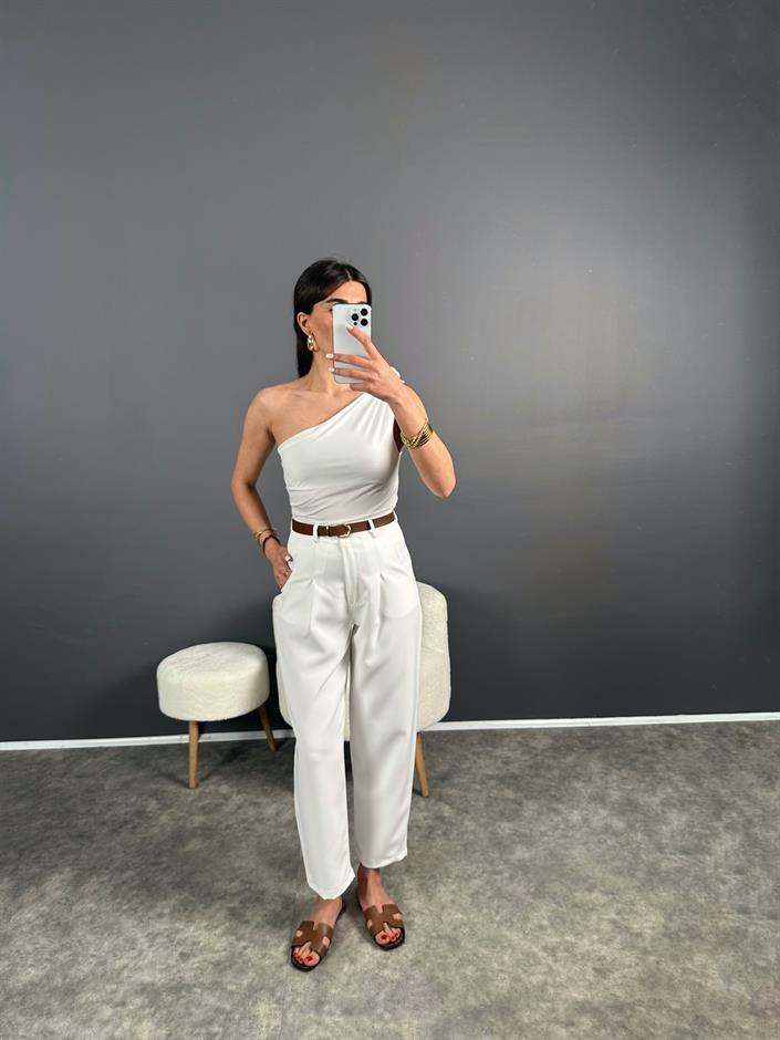 Beyaz ZR Muadil Kemerli Pantolon