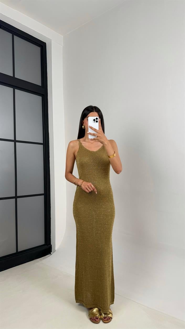 Gold Simli Askılı Triko Elbise Gaus00663