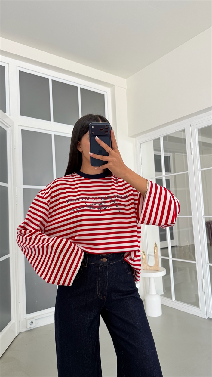 Lacivert Şeritli Baskılı Sweatshirt GAUS-02121 GAUS-02196