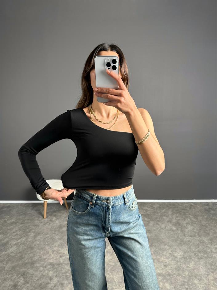 Siyah Tek Kol Basic Crop 