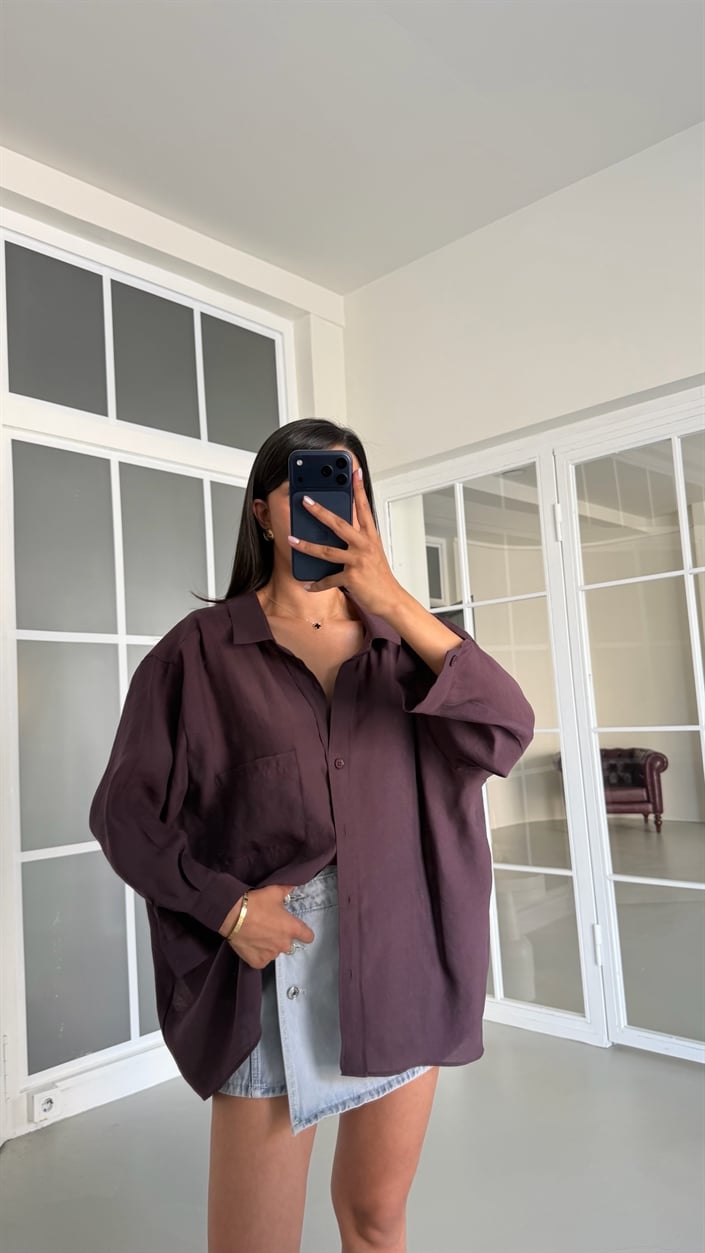 Mürdüm Oversize Tencel Gömlek GAUS-01698