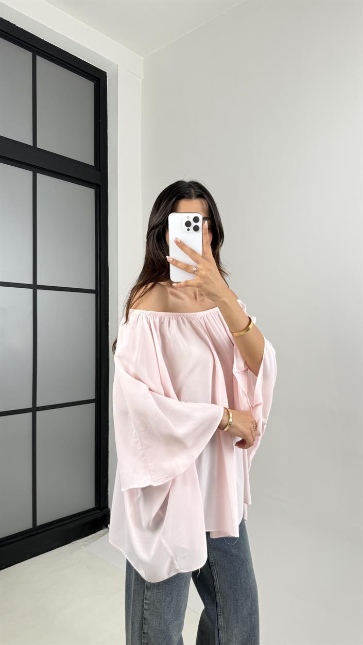 Pembe Yarasa Kol Şifon Bluz Gaus00574