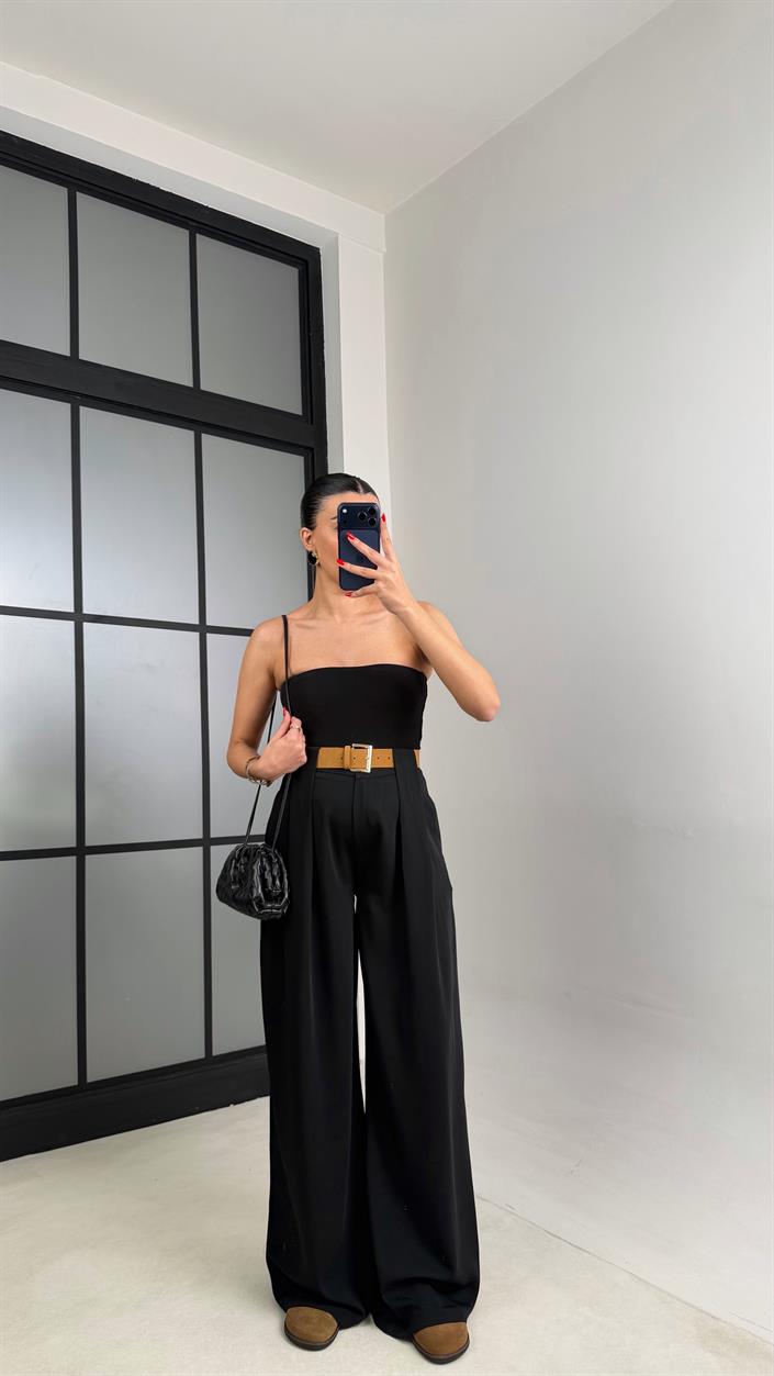 Siyah Kemerli Tasarım Premium Pantolon GAUS-00993