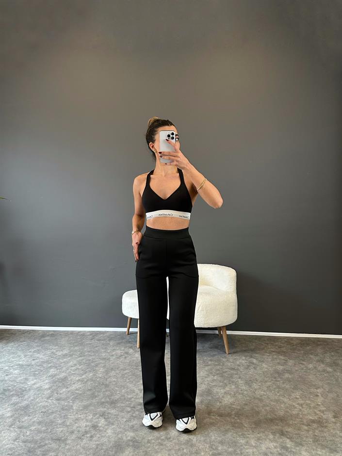 Sofy Siyah Model Scuba Palazzo Pantolon 