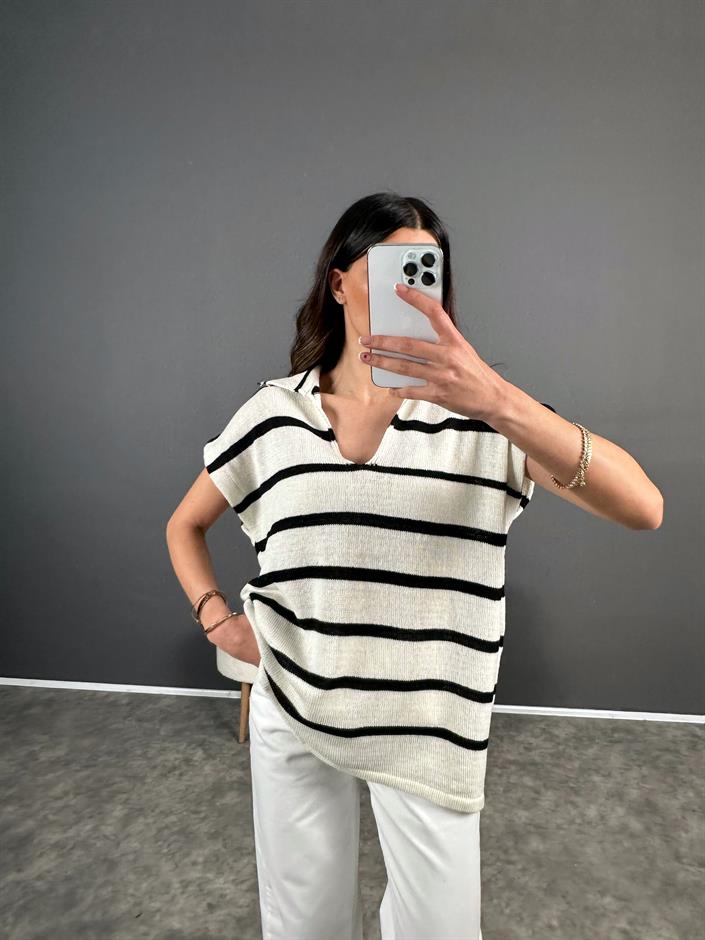 Çizgili Triko Polo Yaka Tshirt 