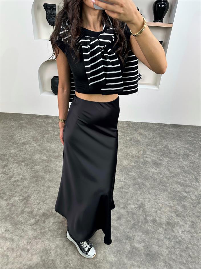 Oliv Siyah Maxi Saten Etek