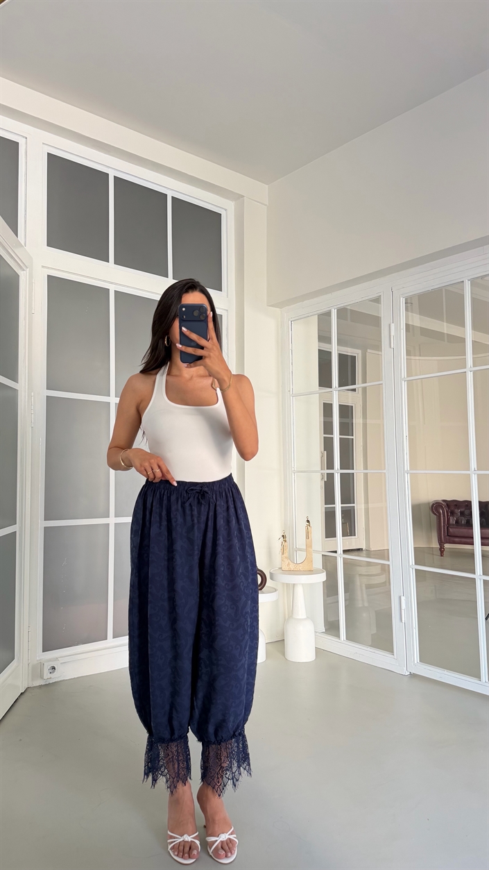 Lacivert Beli Lastikli Dantel Detaylı Pinterest Şalvar GAUS-01763