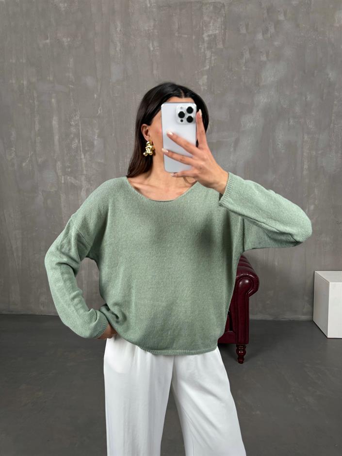 Mika Yeşil Hafif Transparan İnce Triko