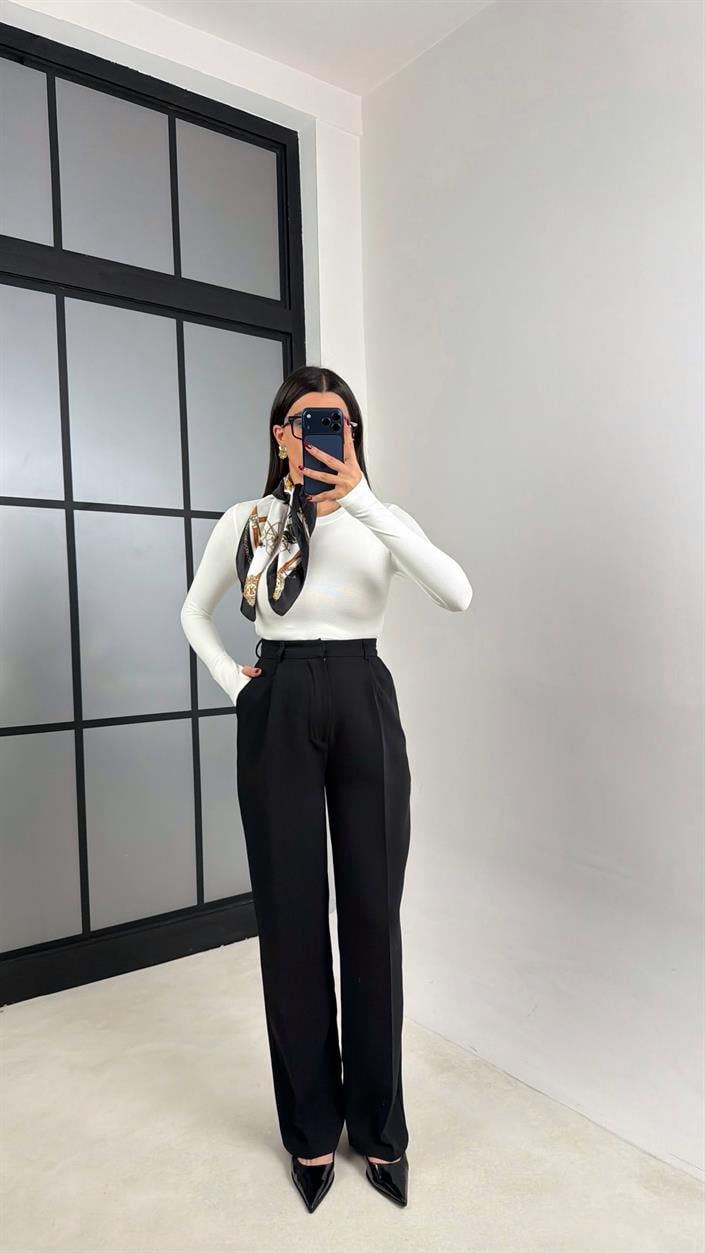 Siyah Cep Detaylı Palazzo Pantolon GAUS-00803