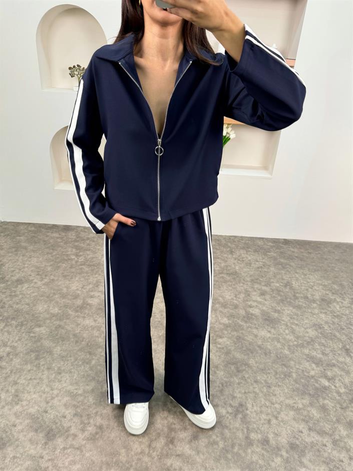 Ena Lacivert Çizgili ZR Model Fermuarlı Takım