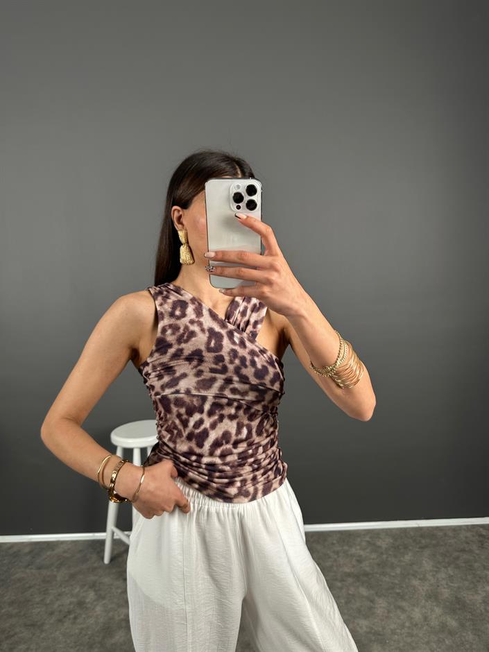 Muadil Kahve Leoparlı Bluz 