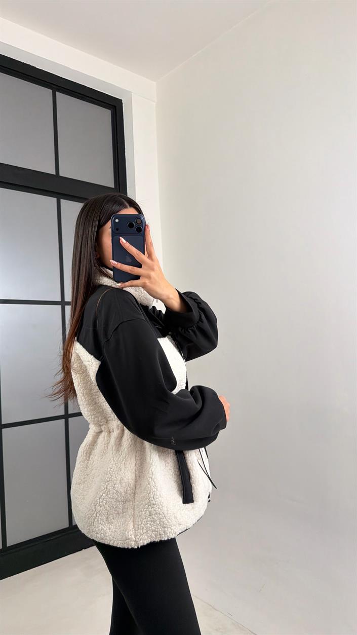 Siyah Beli Lastikli Muadil Peluş Ceket GAUS-00833