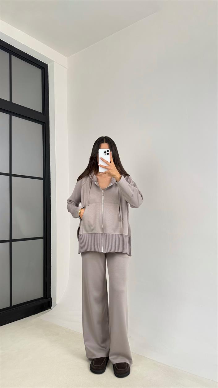Vizon Kapüşonlu Hırka Beli Lastikli Pantolon İkili Premium Takım GAUS-0075