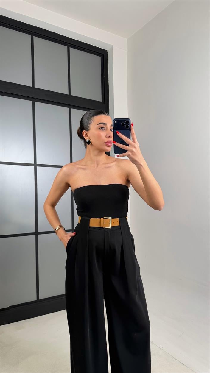 Siyah Kemerli Tasarım Premium Pantolon GAUS-00993