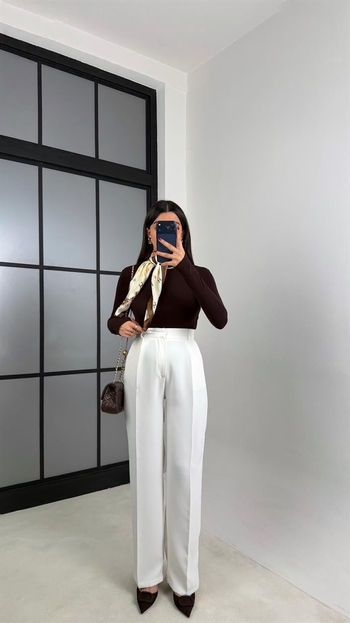 Beyaz Cep Detaylı Palazzo Pantolon GAUS-00803