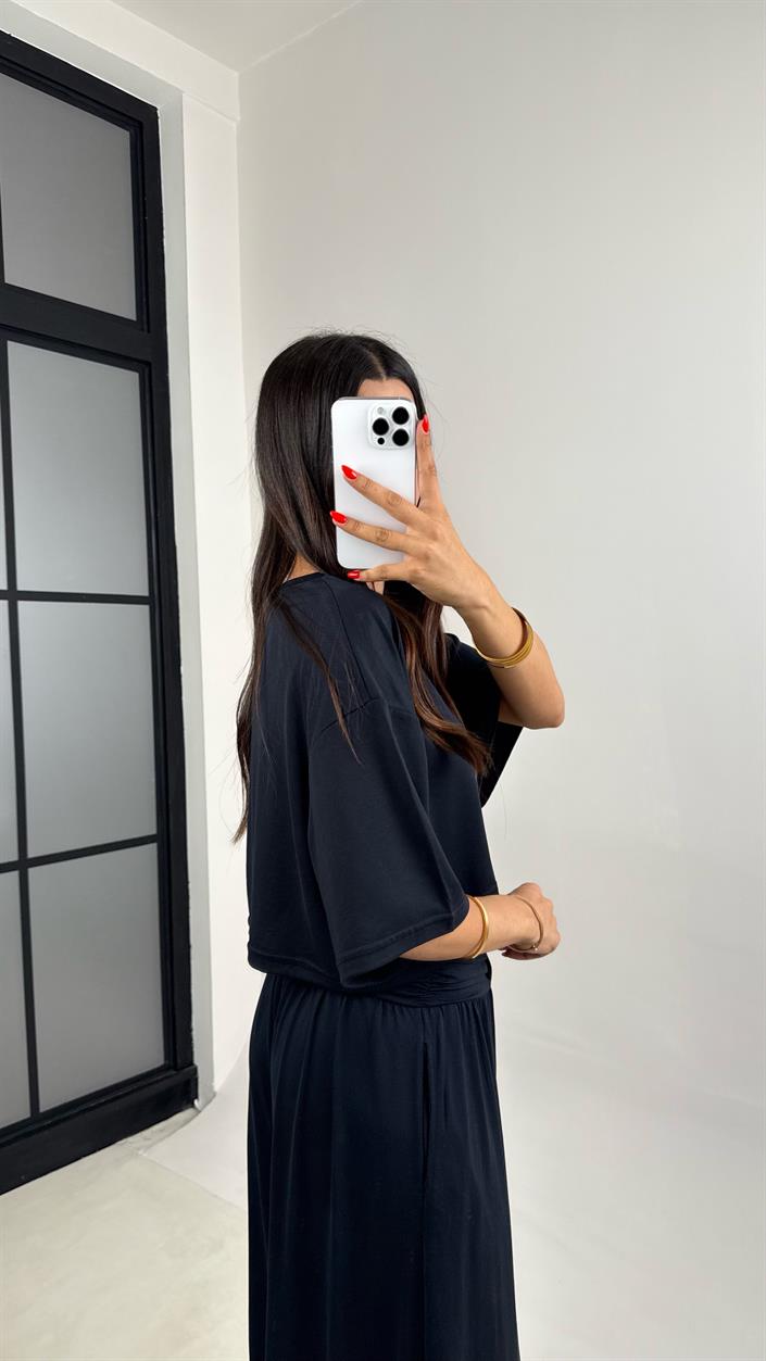 Lacivert Bluz Beli Lastikli Pantolon OYS Muadil Modal Takım GAUS-0011