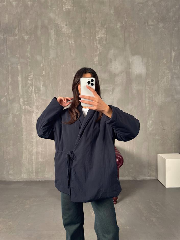 Gows ZR Model Lacivert Önden Bağlamalı Mont